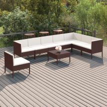 Salon De Jardin 9 Pcs Avec Coussins Résine Tressée Marron Vidaxl