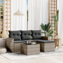 Salon De Jardin Mobilier D'extérieur Ensemble Table Et Chaise De Jardin 5 Pcs Avec Coussins Gris Résine Tressée