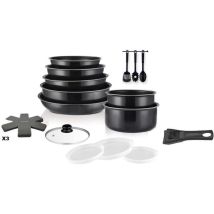 Batterie De Cuisine Tous Feux Dont Induction Ac1824 Aluminium 18 Pieces Anti-adhérent Poignée Amovible