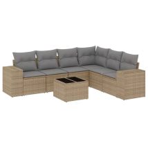 Salon De Jardin Avec Coussins 7 Pcs Beige Résine Tressée