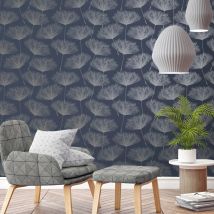 Papier Peint Fleur Bleu Marine Et Gris Dutch Wallcoverings