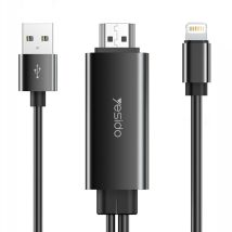 Câble Lightning Vers Hdmi 1080p + Interface Charge Usb Longueur 1.8m Noir Yesido