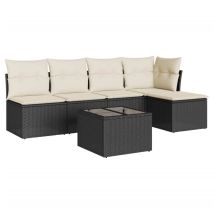 Salon De Jardin 6 Pcs Ensemble Tables Et Chaises Avec Coussins Noir Résine Tressée
