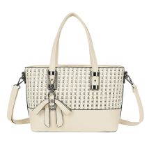 Sac Cabas Pour Femme Texturé Effet Maille Carrée Avec Nœud Et Bandoulière Beige Gallantry