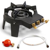 Rechaud À Gaz En Fonte Véritable 4 Pieds 2 Bruleurs + Tuyau Gaz À Vis 1.50m + Détende