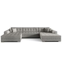 Canapé Panoramique Convertible Vira En Tissu Chiné-gris Clair Chiné