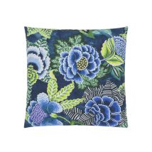 Taie D'oreiller Imprimée En Percale De Coton, Rose De Damas - 65 X 65 Cm - Bleu Indigo