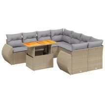 Salon De Jardin Avec Coussins 9 Pcs Beige Résine Tressée