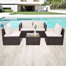 Salon De Jardin 5 Pcs Avec Coussins Résine Tressée Marron Vidaxl