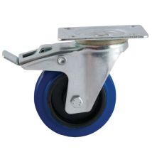Roulette Pivotante 100 Mm Caoutchouc Bleu Platine Rectangulaire Avl