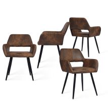 Lot De 4 Chaises De Salle À Manger Fauteuil Vintage Assise Rembourrée En En Suédine, Marron