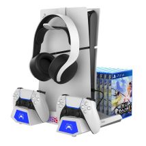 Support De Charge Pour Ps5 / Ps5 Slim Multifonction Rvb Avec Ventilateur Blanc Ipega