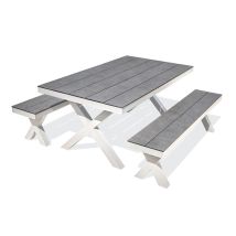 Table De Jardin & 2 Bancs "annecy" 175cm Blanc
