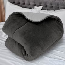 Couette Doublée Polaire Microfibre 240x260 Cm Bicolore Gris Et Anthracite, Par Soleil D'ocre