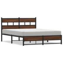 Lit Adulte Lit Simple Cadre De Lit En Métal Chêne Marron 135x190 Cm