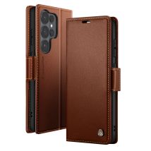 Étui Portefeuille Pour Galaxy S26 Ultra Anti-rfid Effet Cuir Brillant Marron Foncé Caseme