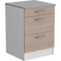 Oslo Meuble Bas 3 Tiroirs + Plan - Décor Chene Jackson - L 60 X P 60 X H 86 Cm