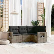 Salon De Jardin Mobilier D'extérieur Ensemble Table Et Chaise De Jardin 4 Pcs Avec Coussins Gris Résine Tressée