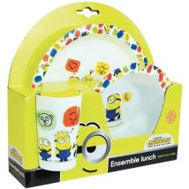 Minions Ensemble Repas : 1 Verre 220 Ml, 1 Assiette Et 1 Bol Micro-ondables
