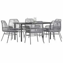 Ensemble À Manger Jardin Coussins 7 Pcs Gris Poly Rotin Verre