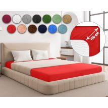 Drap Housse 180x200 Rouge Eponge Avec Elastique 100% Coton