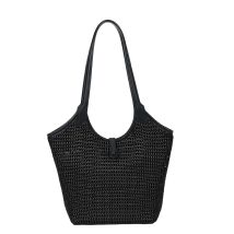 Sac À Main Cabas Pour Femme Effet Rafia Chic Avec Longues Anses Noir Gallantry