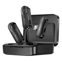 Double Micro Sans Fil Lightning Avec Mems 2.4ghz Et Étui 600mah Noir Yesido