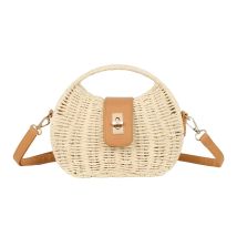 Sac À Main Pour Femme Tressé En Forme Demi-lune Et Fermeture En Métal Beige Gallantry