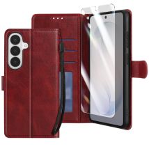 Étui Portefeuille Pour Galaxy S26 Avec Verre Trempé Et Dragonne Bordeaux Enkay