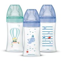 Lot De 3 Biberons Anti-colique Sensation+ 270ml, 0-6 Mois, Tétine Plate, Débit 2 - Bleu Mer Et Vert Air