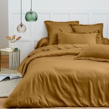 Parure De Draps 4 Pièces "premium" Pour Lit 140 X 190 Cm Caramel Coton Pur