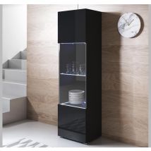 Vitrine Pour Salon Salle À Manger Noir Brillant Lumière Led Bleu 40x29x167cm Design Ameublement Luke V6