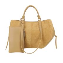 Sac Cabas Pour Femme Bi-matière Aspect Daim Et Suédine Avec Pochette Assortie Camel Gallantry