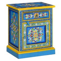 Table De Chevet Bois De Manguier Turquoise Peinture À La Main