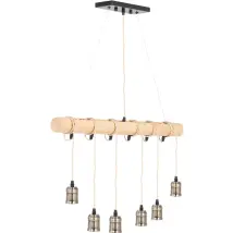 Plafonnier Suspendu Loft, 6 Ampoules E27 - Poutre En Bois