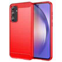 Coque Pour Samsung Galaxy A55 5g - Housse Etui Silicone Gel Carbone + Verre Trempe - Rouge