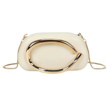 Pochette Pour Femme Rigide Anse Ovale En Métal Avec Chaîne Bandoulière Amovible Beige Gallantry