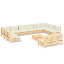 Salon De Jardin 13 Pcs Avec Coussins Crème Bois De Pin Massif 2