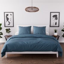 Parure Housse De Couette En Microfibre Lavée 240x220 Cm Boheme Bleu Canard, Par Soleil D'ocre