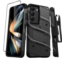 Coque Blindée Pour Galaxy S23 Avec Support Et Verre Trempé Bolt Ultra Résistant Noir Zizo