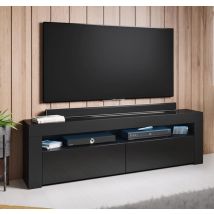 Meuble Tv Pour Salon Salle À Manger Noir Brillant Lumière Led Rgb 140x35x50,5cm Design Ameublement Aker