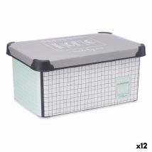 Boîte De Rangement Avec Couvercle Home À Carreaux Gris Plastique 10 L 23,5 X 16,5 X 35 Cm (12 Unités)