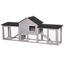 Clapier Cage À Lapins Rongeurs Xxl 2 Niveaux Bois Pin Pré-huilé Gris