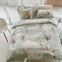 Housse De Couette Imprimée En Satin De Coton, Yulan Magnolia - 140 X 200 Cm - Gris