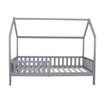 Oneiroi - Lit Maison Enfant Avec Tête De Lit Et Contour En Bois - Protection Antichute - Bois De Pin Gris