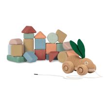 Korko - Set De 1 Coffret De 20 Blocs De Construction Avec 1 Lapin À Tirer En Liège Pour Tout-petits - Dès 18 Mois