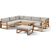 Salon De Jardin D'angle Modulable - Bois D'acacia - 9 Personnes - Levata Xxl - Lin + Housse