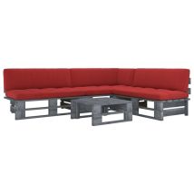 Salon De Jardin Palette 4pcs Avec Coussins Pin Imprégné De Gris Vidaxl