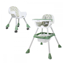 Chaise Haute Évolutive 2 En 1 Mobiclinic Roues 360 Réglable Sur 2 Hauteurs Poids Max35kg Double Plateau Vert Blanc Forêt