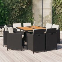Mobilier À Dîner De Jardin Et Coussins 9pcs Résine Tressée Noir